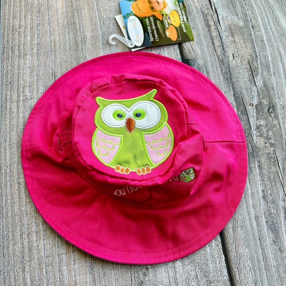 Flapjack Kids Reversible Bucket Hat, 2-4yrs, Peacock/Owl, Pink and Purple, new
